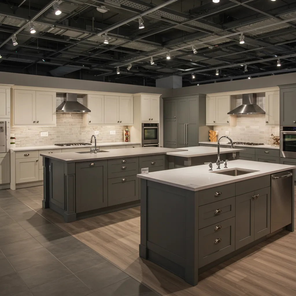 Showroom de cuisines présentant différents modèles et styles d'aménagement