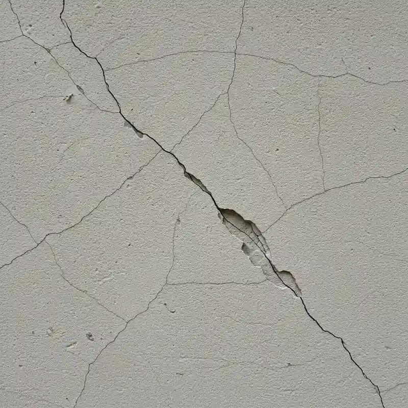 Surface de mur enduire présentant des fissures et un effritement caractéristiques d'un enduit dégradé