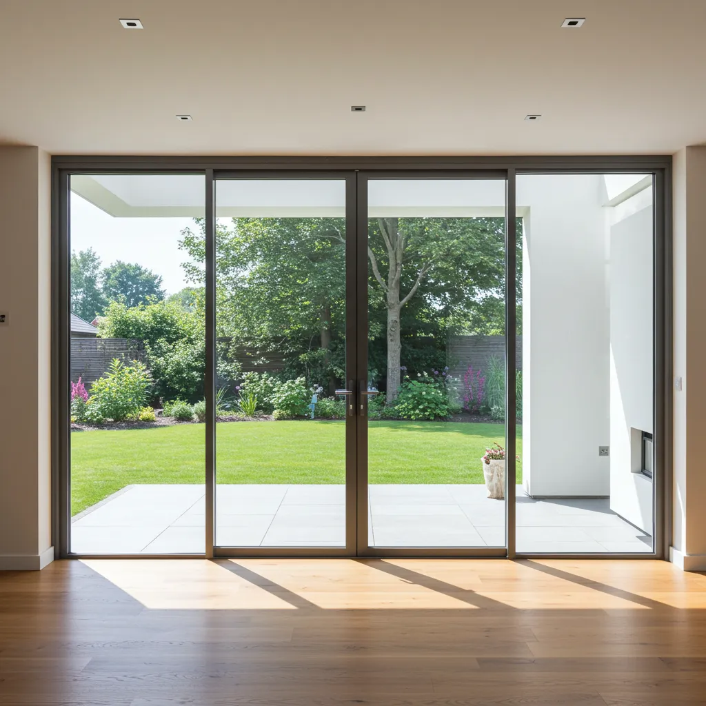 Portes-fenêtres en aluminium dans un intérieur contemporain avec vue sur l'extérieur