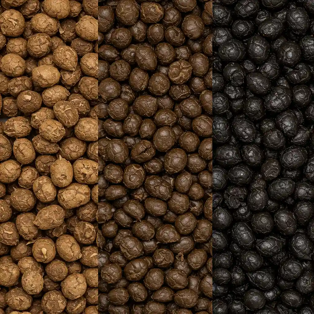 Comparaison visuelle des crottes de sanglier selon les saisons montrant les variations de couleur et texture