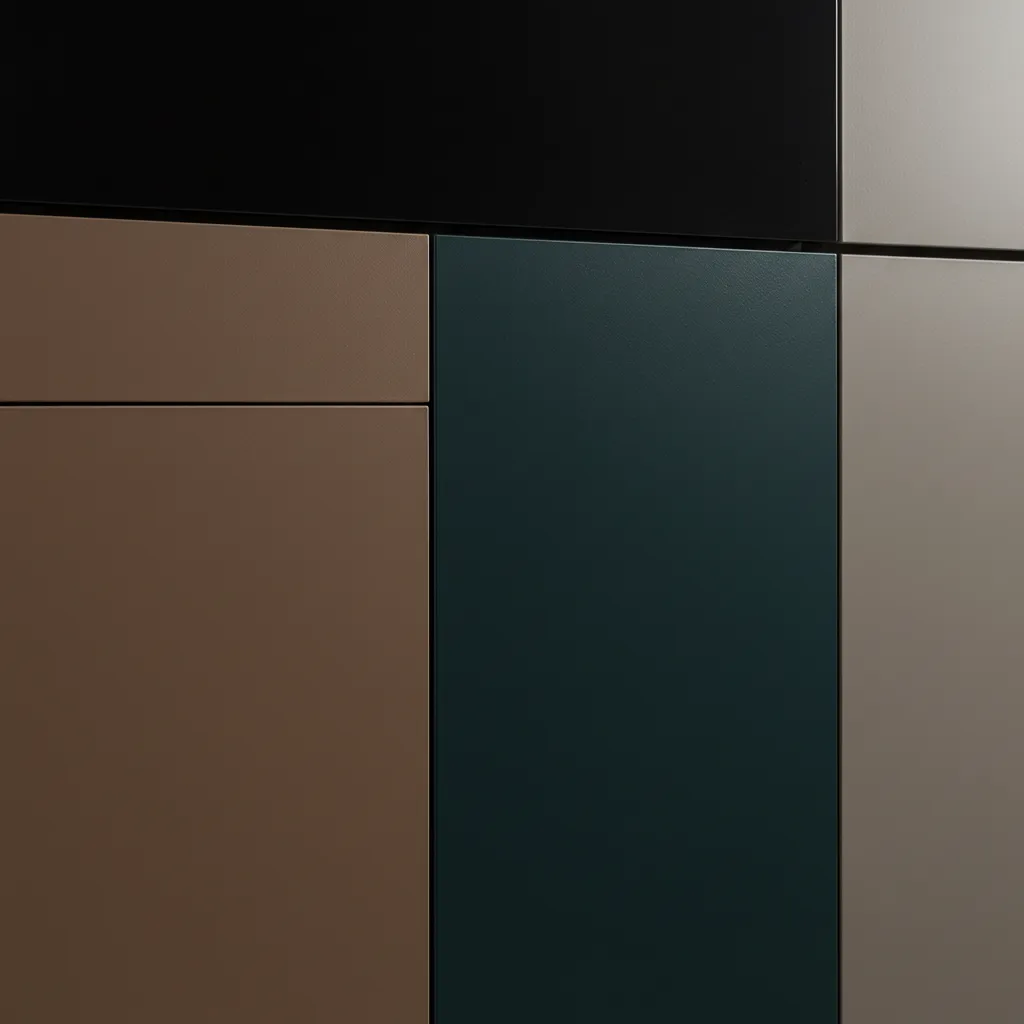 Détail des façades de cuisine en différentes finitions et coloris modernes