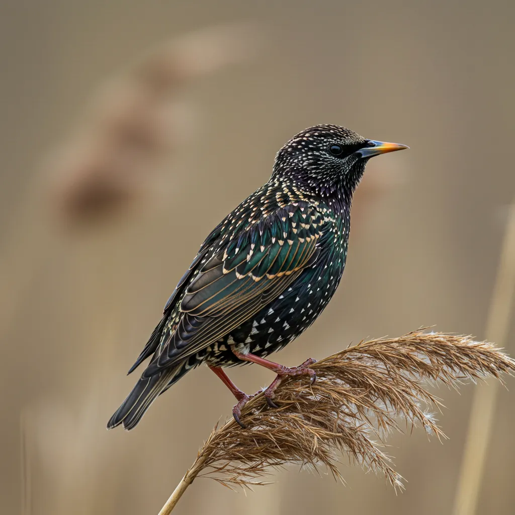 Portrait détaillé d'un étourneau sansonnet montrant son plumage et ses caractéristiques morphologiques