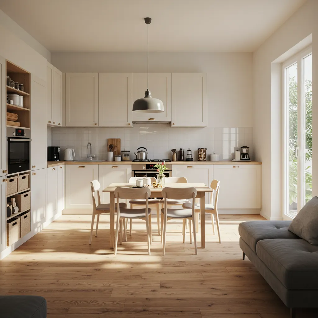 Intérieur de maison propre et organisé baigné de lumière naturelle, symbolisant un environnement bien entretenu