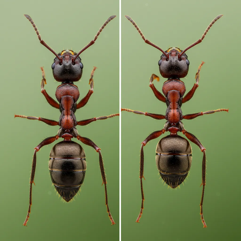 Comparaison visuelle de deux espèces de fourmis ailées : fourmi charpentière et fourmi noire