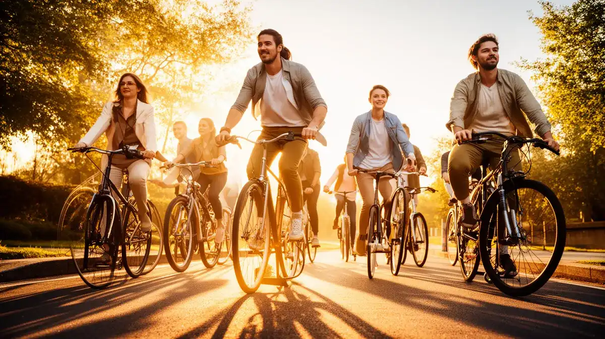 Employés se rendant au travail à vélo, illustrant la mobilité durable