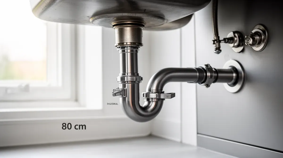 Gros plan sur le tuyau d'évacuation d'un lave-vaisselle à 80 cm avec clapet anti-retour