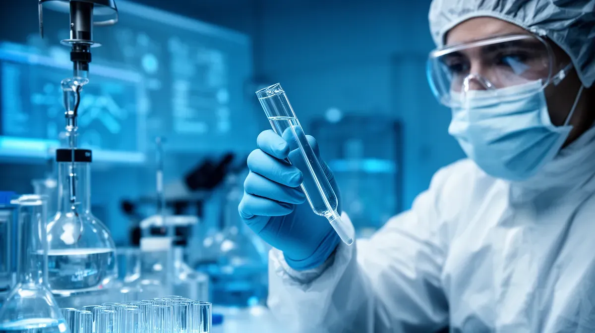 Scientifique en laboratoire manipulant un échantillon lors du recyclage chimique du plastique