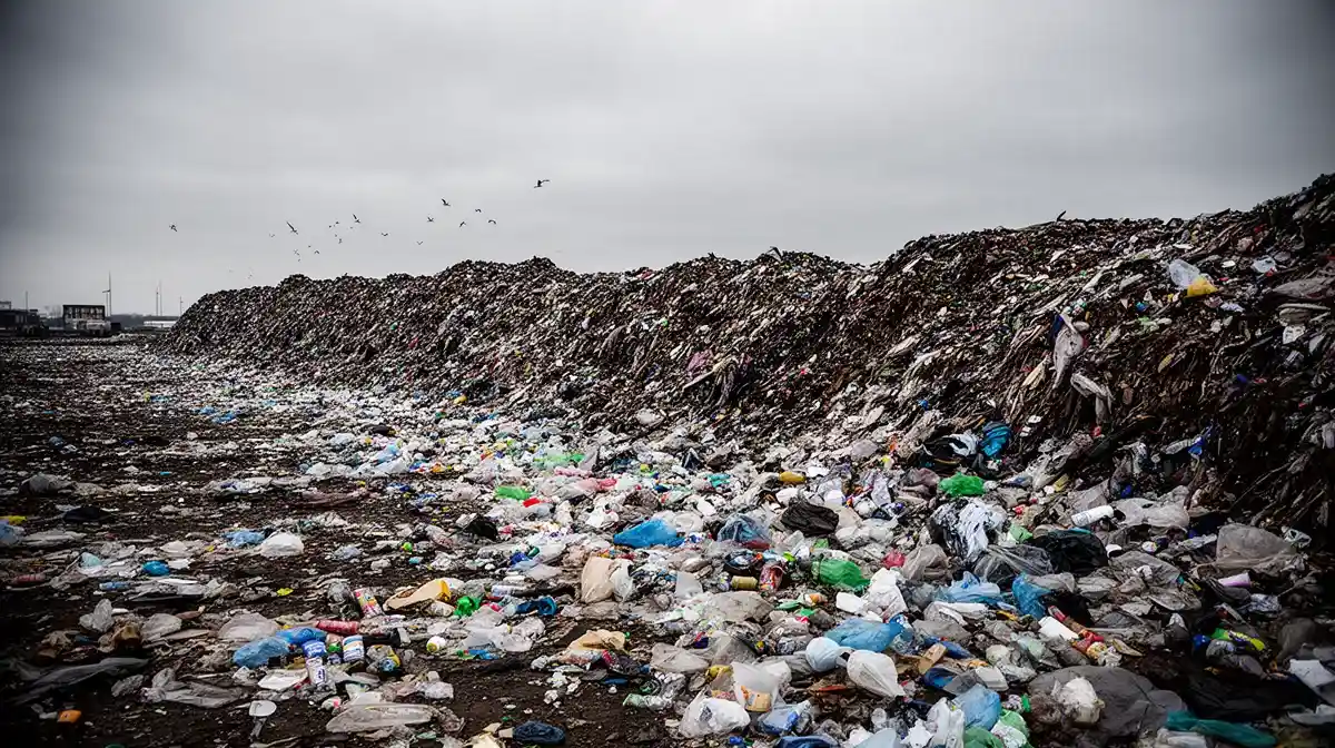 Décharge à ciel ouvert avec une grande quantité de déchets plastiques