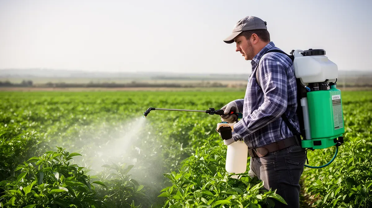Agriculteur appliquant un répulsif olfactif sur une parcelle cultivée
