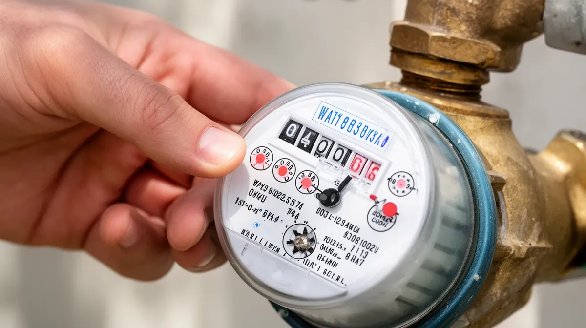 Gros plan sur un compteur d'eau, illustrant la mesure de la consommation d'eau