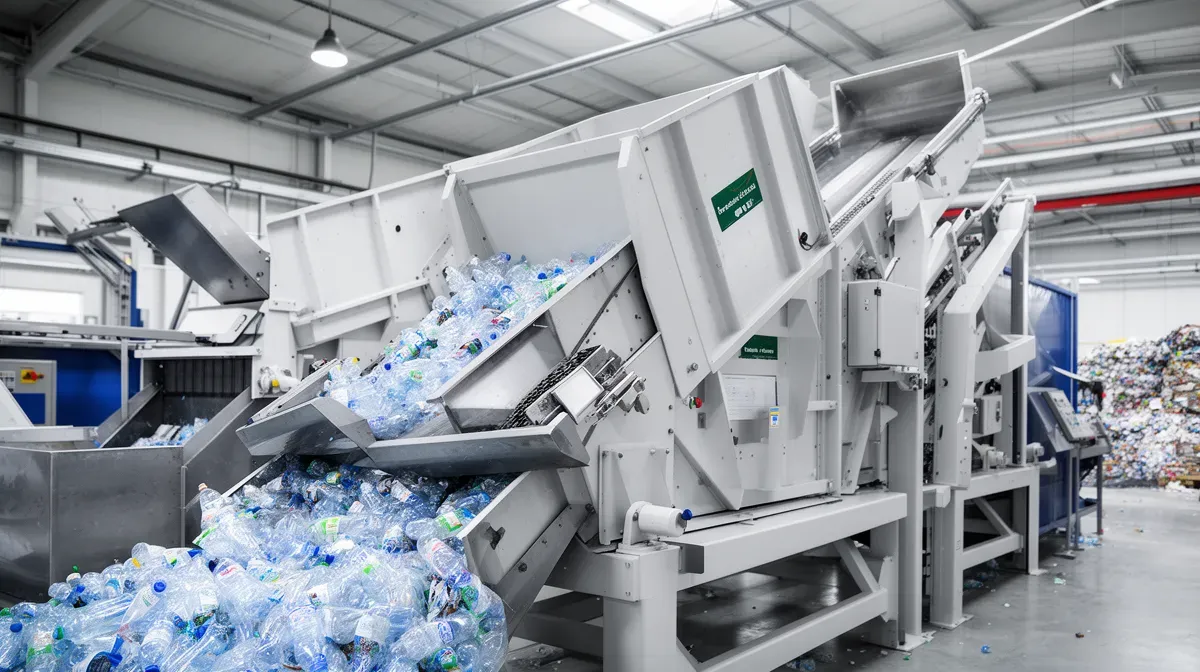 Machine industrielle de broyage de bouteilles plastique dans une usine de recyclage