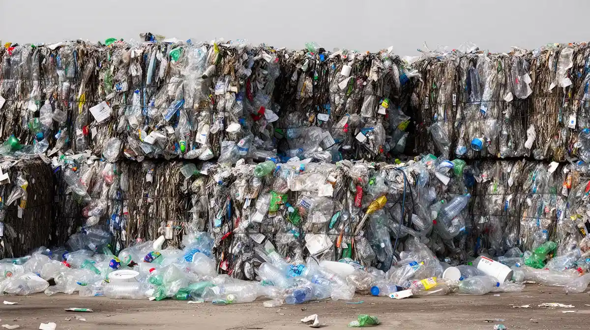 Ballots de bouteilles plastique compressées prêts pour le recyclage