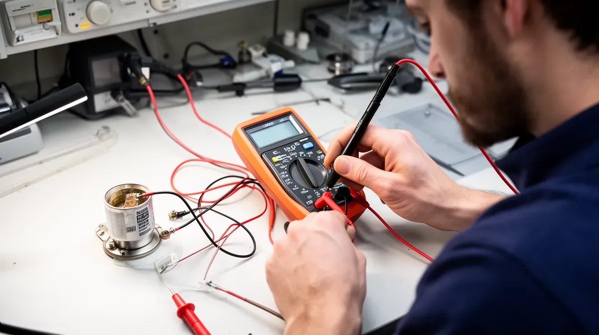 Test d'un condensateur de moteur de ventilateur à l'aide d'un multimètre lors du diagnostic d'une chaudière