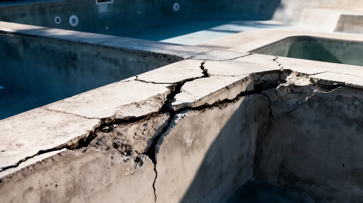 Gros plan sur une fissure dans le béton d'une piscine vide