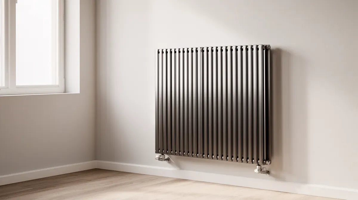 Pièce moderne bien isolée avec radiateur mural, lumière naturelle douce