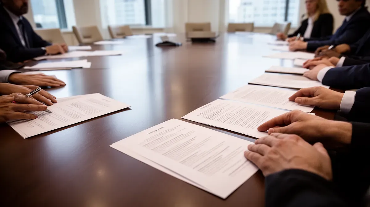 Salle de réunion avec documents pour une commission d'attribution