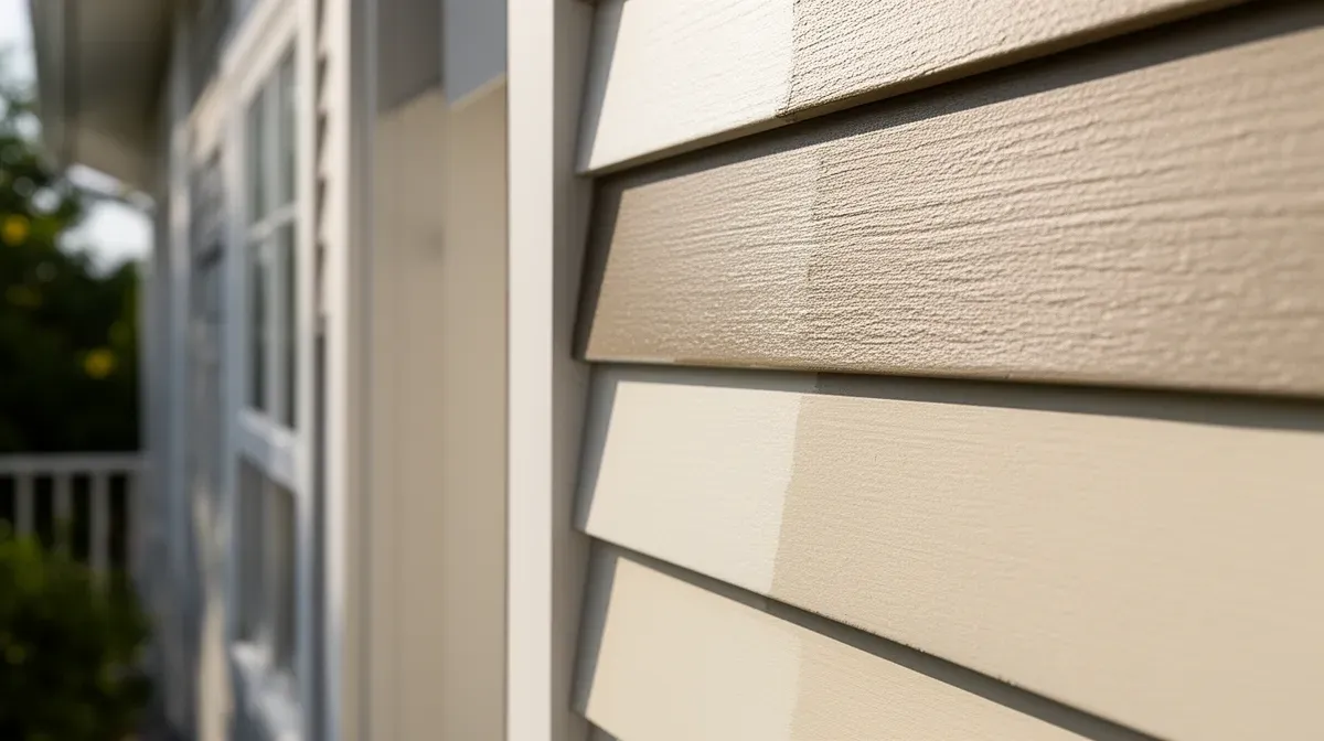 Gros plan sur des échantillons de peinture appliqués sur une façade de maison