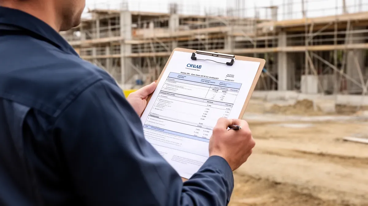 Personne consultant un devis d'évacuation de terre sur un chantier