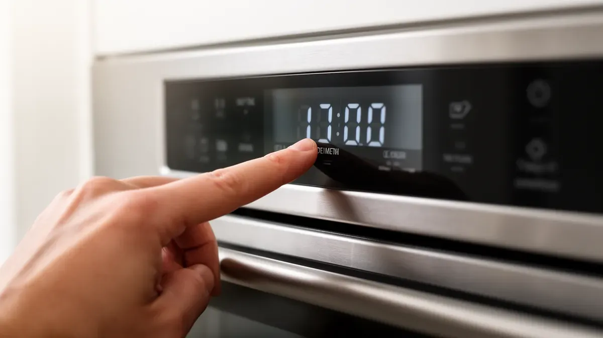 Gros plan sur la réinitialisation de l'horloge d'un four pour le débloquer