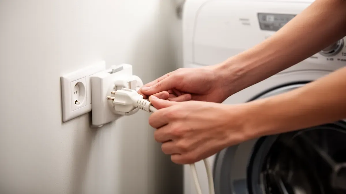 Débranchement de la prise électrique d'une machine à laver pour réinitialiser l'appareil