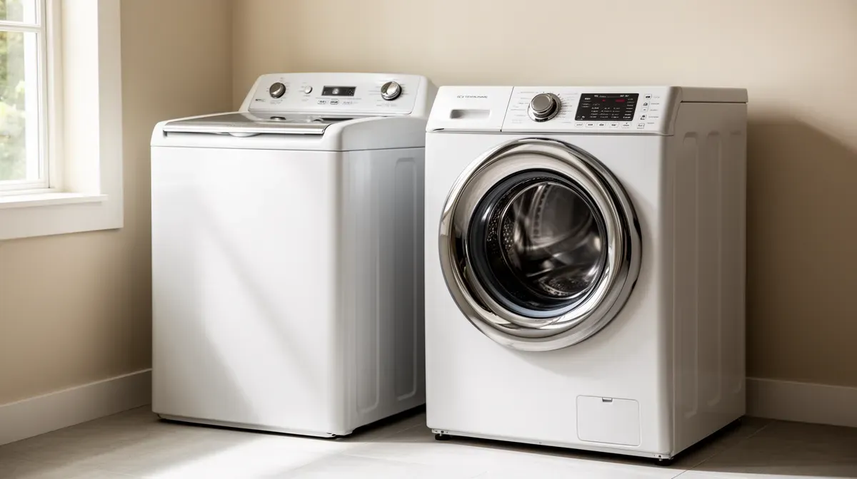 Lave-linge top et frontal côte à côte pour comparer les deux types de chargement