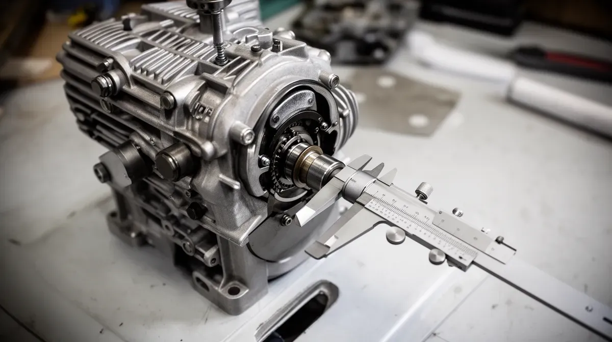 Mesure précise des composants internes d'un moteur Loncin avec un micromètre