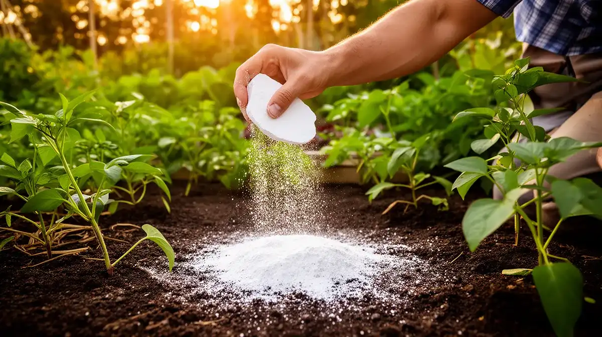 Application de poudre d'os de seiche comme amendement calcique autour des plantes