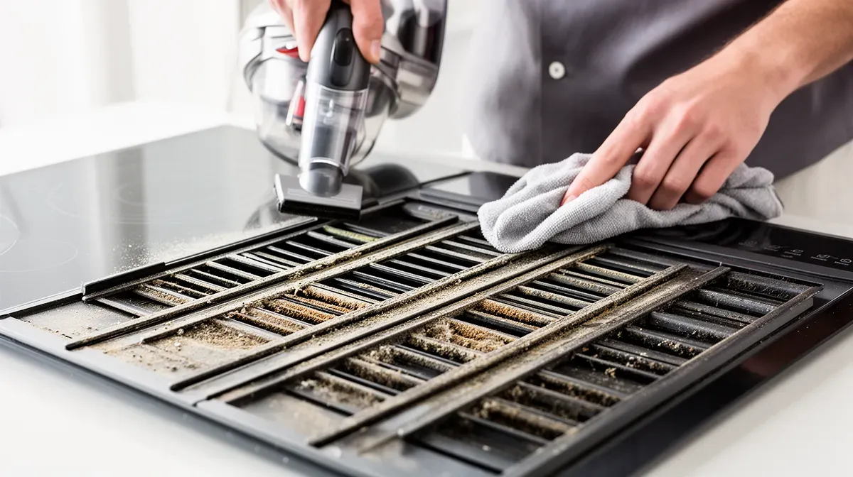Nettoyage des grilles de ventilation d'une plaque à induction
