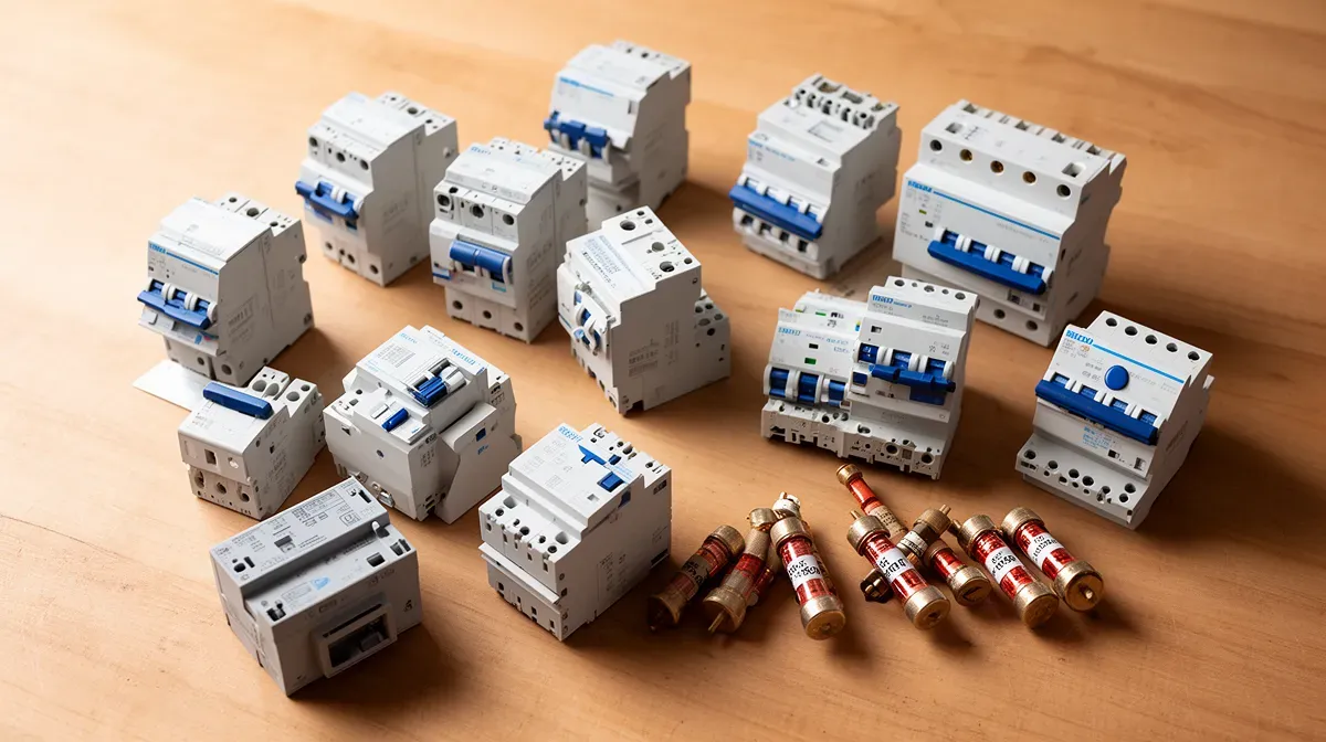 Différents dispositifs de protection électrique sur une table